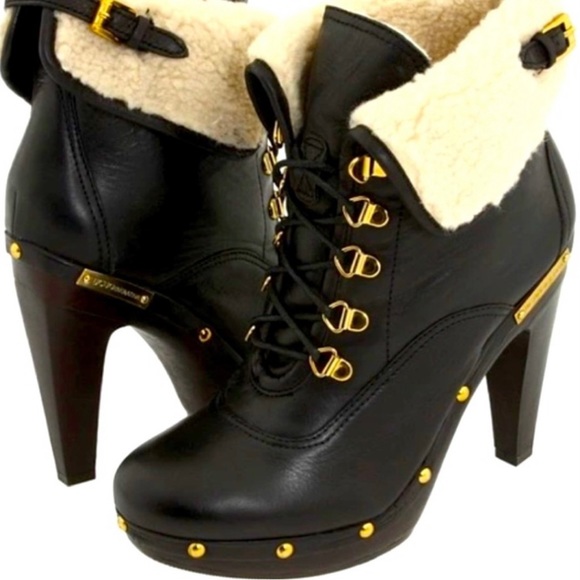 BCBG Generation Melo Boots Size 7 Sherpa Faux Fur Lined Heeled Ankle Boots - Picture 8 of 8